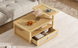 ZNTS U-Can Modern Coffee Table, Coffee Table with 1 Storage Shelf, 2 Tabletops and 1 Rattan Drawer For N724P232190N