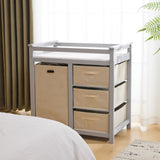 Wooden Frame Removable Top Gray Painted Pine Children's Cot with 3 Fabric Drawers 1 Fabric Bag 94766383