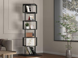 360&deg Rotating 6-Tier Black Bookshelf with Stable Anti-Tip Base, Tall Floor Standing Bookcase & W409P167479