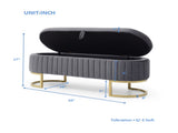 Storage Bench Bedroom Bench, Velvet Oval Upholstered End of Bed Bench with Golden Metal W1117P176450