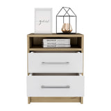 Nightstand 20"H, Two Drawers, Superior Top, Metal Handles, White / Light Oak B097133066