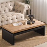 ZNTS Black and Natural Wood Living Room Table Versatile Coffee Table 2-Tiered Wood Tabletop Table 47.6