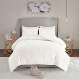 King/Cal King 3 Piece Tufted Cotton Chenille Floral Duvet Cover Set B035129182