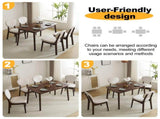 Rubber wood soft bag deep walnut dining table and chair set 1 table 4 chairs beige cushion 57935654
