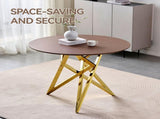 37Inch Round Dining Table, Small Round Kitchen Table With Golden Metal Legs, Suitable For 2 To 4 W3357P395498