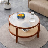 Modern minimalist circular double-layer solid wood coffee table, craft glass tabletop, second layer W1151104956