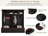 Farmhouse 4-in-1 Hall Tree with Wood Grain Bench, Mudroom Versatile Coat Rack with N721P313099B