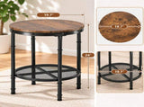 Round 2-Tier Side Table, 19.7" x 19.7" x 24", Melamine MDF & Metal Frame, 45187043