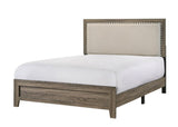 Grey Finish Fabric Upholstered Headboard Tufted Nailhead Trim 1pc Queen Size Panel Bed Beautiful B011P173507