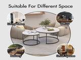 Set of 2 Round Nesting Coffee Tables with Marble Pattern Top and Sturdy Metal Frame, End Side 35611962