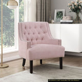 Modern Traditional Accent Chair Pink Chenille Upholstery Button-Tufted Solid Wood 1pc Living Room B011P182661