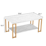 ZNTS (106 x 50 x 48cm) Simple Double-layer Golden Iron Pipe Marble PVC Coffee Table Rectangular 20998933