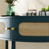 Unique Half Moon Design End with Sliding Rattan Door,Elegant Semi-circle Entryway Console W2557P264179