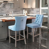 Contemporary Velvet Upholstered Barstools with Button Tufted Decoration and Wooden Legs, and Chrome 57518418