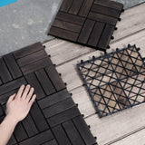 Acacia Wood Interlocking Deck Tiles Checker Pattern, 30 PCS 12" x 12" Dark Brown Square Acacia W2391P287689