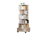 6 Tier Rotating Bookshelf, 360&deg Display Round Spinning Bookshelf with Wheels and Drawer, W3204P309485