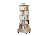 6 Tier Rotating Bookshelf, 360&deg Display Round Spinning Bookshelf with Wheels and Drawer, 85969050