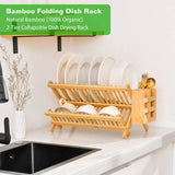 Collapsible 2-Tier Bamboo Dish Drying Rack Foldable Wooden Dish Drainer with Utensil Holder, 68313155