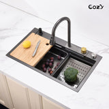 Kitchen Sink 30" x 22" Multifunctional Overmount Flying Rain Waterfall S304 Stainless Steel Handmade T3177P286040