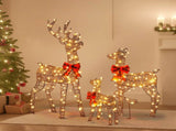 3-Piece Lighted Christmas Reindeer Family Outdoor Decorations, Weather Proof Rattan Deer Family 90191164
