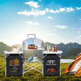 Foldable camping kitchen with 2-sided windshield pockets 88971357