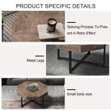 Wood Octagonal Vintage Patchwork Craft Farmhouse 30 Inch Wooden Top Cross Metal Legs Coffee W1445P193125