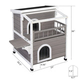 ZNTS Wooden Cat house 2-Story Indoor Outdoor Luxurious Cat Shelter House with Transparent Canopy, Large 60901308