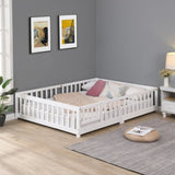 Queen Size Floor Bed with Door,Solid Wood Platform Bed Frame with Fence,Suitable for children,Pine W495123244
