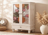 French Country Accent Cabinet with 2 Glass Doors and Drawers,Tall Storage Cabinet With ,Modern W2263P505436