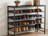 5-Tier Shoe Rack with Wooden Top, Metal Storage Shelf for 16-20 Pairs, Rust-Resistant Entryway Shoe 00122080
