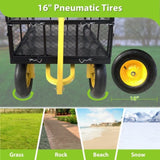 Steel Garden Cart, Heavy Duty 1400 lbs Capacity, with Removable Mesh Sides to Convert into Flatbed, W1422112806