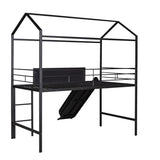 ZNTS Metal House Bed With Slide, Twin Size Metal Loft Bed with Two-sided writable Wooden Board MF294384AAB