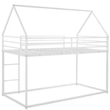 Twin over Twin House Bunk Bed with Built-in Ladder,White WF283080AAK