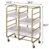 Gold and White Washed Serving Cart with 3 Adjustable Trays B062P186560