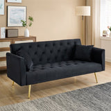 71-inch foldable double sofa, with American retro style, made of black velvet material, suitable for W1658P321766