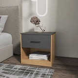 Natural Oak and Matt Grey Nightstand with 1-Drawer B062P290238