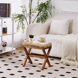 Ottoman Footstool Natural Seagrass Footrest Pouf Ottomans with X Wooden Legs Rectangular Hand 03665864