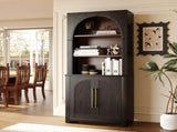 70.87" Black Bookcase, Modern Bookshelf with Large Storage Cabinet, Open Display Shelves and Arched N751P488908B