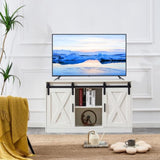 White decorative wooden TV / storage cabinet with two sliding barn doors, available for bedroom, 47276471