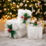 Lighted Gift Boxes Set of 3, Pre-lit Nestable Glitter Present Boxes Ornament with 48 LED Multi-color 91981668