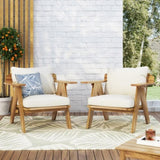 ZNTS Outdoor Acacia Wood Club Chairs with Cushions , Teak Finish+ Beige, 30.75