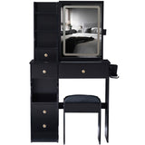 Small Size Left Drawer Desktop Vanity Table Cushioned Stool, 2 AC2 USB Power Station, Hair dryer W936P202460