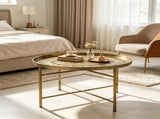 24 Inch Round Coffee Table for Living Room, Hammered Tray Top Center Table with Metal Frame for 94944205