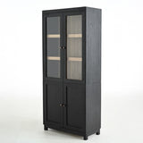 74.5''H Ash Wood Grain Display Cabinet, Bookcase with Glass Doors & Adjustable Shelves, Mid-Century N845P296678B
