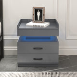 1 Set Nightstand with Adjustable LED Strip Light, 2-drawers, Large Storage Space, Suitable for W368P239007