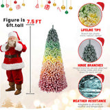 7.5ft Rainbow Gradient Flocked PVC Christmas Tree with 1927 Tips, Colorful Full-Bodied Artificial 23807149