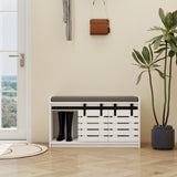 Modern Shoe Storage Bench, 2-Tier Entryway Bench with 2 Sliding Barn Doors & Full Soft Removable W282P224756