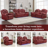 Home Theater Seating Manual Recliner Chair with LED Light Strip for Living Room,Bedroom, Wine Red WF310725AAJ
