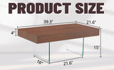 Walnut Colored MDF Coffee Table - 39.3"x21.6" with Tempered Glass Legs.Density Board W1151P233516