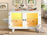 Cat Hidden Litter Box Enclosure with RGB LED Light, Cat House with Stairs and Cat Pom-pom Toys for N704P419240K